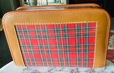 Vtg Men's Sovereign Travel Kit Leather Tartan Plaid Zipper Case 