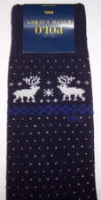 NWT Polo Ralph Lauren WOOL-BLEND Navy Blue MOOSE REINDEER Crew Socks Men's 10-13