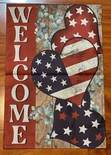 Welcome Patriotic Hearts USA Garden Flag 4th July Double Sided 12x18in