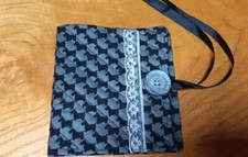 Handmade needle book Scottie Dog Black & Grey Fabric button 10cm x11cm Lace Trim