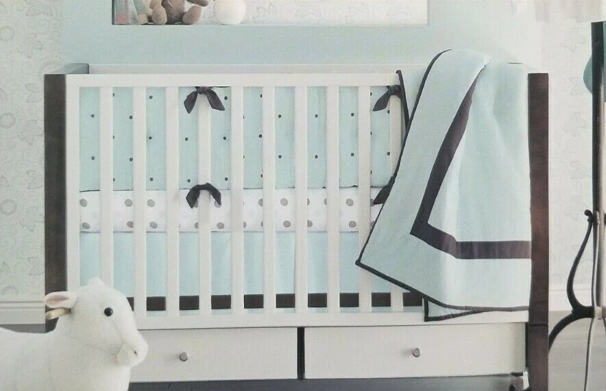 Tiddliwinks Luxe 100 Cotton White Green Brown Circle Fitted Crib Sheet NIP