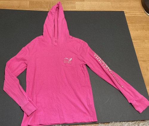 Girls Vineyard Vines Bright Dark Pink Tshirt Hoodie Size M 10-12 EUC