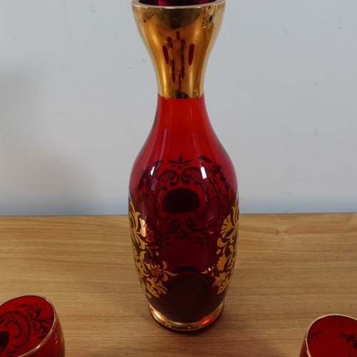 VINTAGE Bohemain Ruby and Gold Trim Glass Decanter WITH GLASSES - Bild 7 von 11