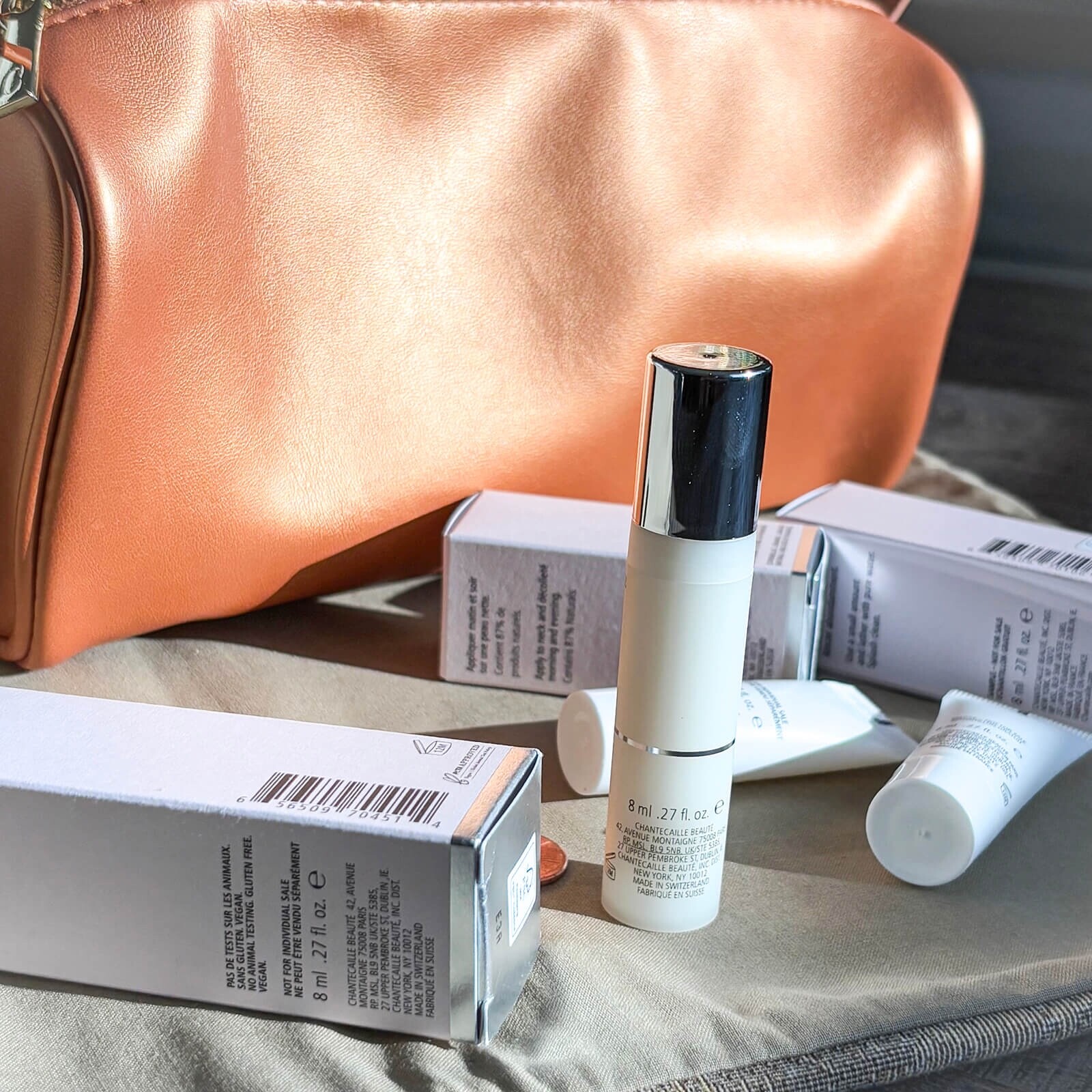 Chantecaille Skincare Set Bio Lifting Cream/Oil Free Fluid/Foaming Cleaser+Pouch