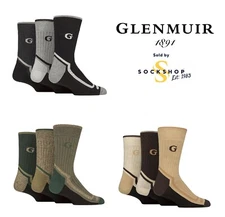 Durable Boot Socks, Men's, Cushioned, Soft Cotton, 3 Pairs, Size 7-11 - Glenmuir