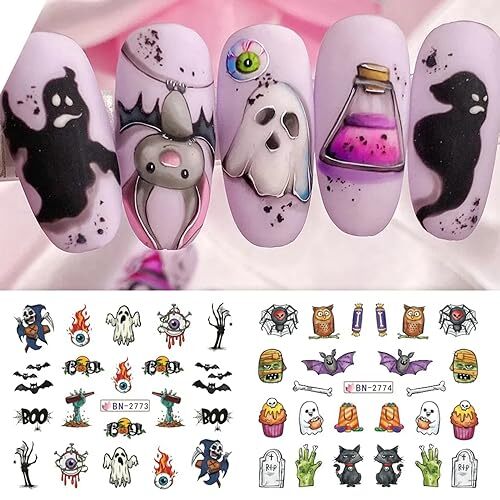Pegatinas de arte en uñas de Halloween, lindas calcomanías de uñas de Halloween fantasma de transferencia de agua - Imagen 6 de 7