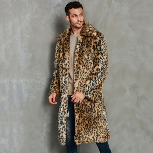 M-6XL American Style Winter Long Trench Coat Faux Fur Mens Overcoat Outwear Size - Picture 14 of 27