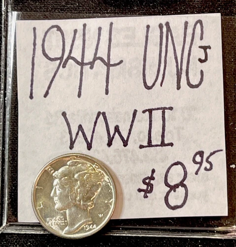 1944 P Mercury Silver Dime (UNC) Uncirculated Condition. WWII Era. ENN Coins