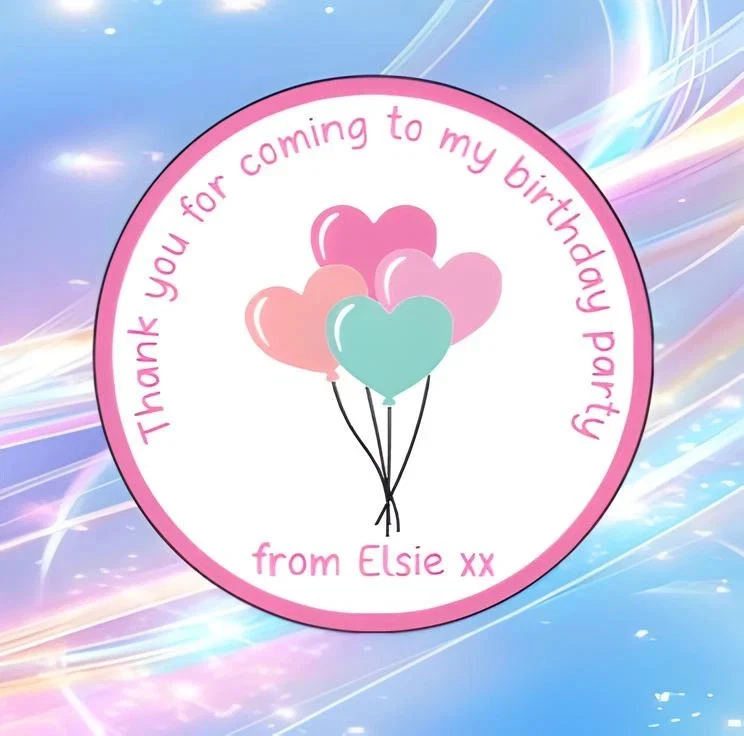 GLOBOS DE CORAZÓN PERSONALIZADOS PEGATINAS DE FIESTA PEGATINAS DE CONO DULCE ETIQUETAS DE BOLSA DE FIESTA Foto 3 de 4