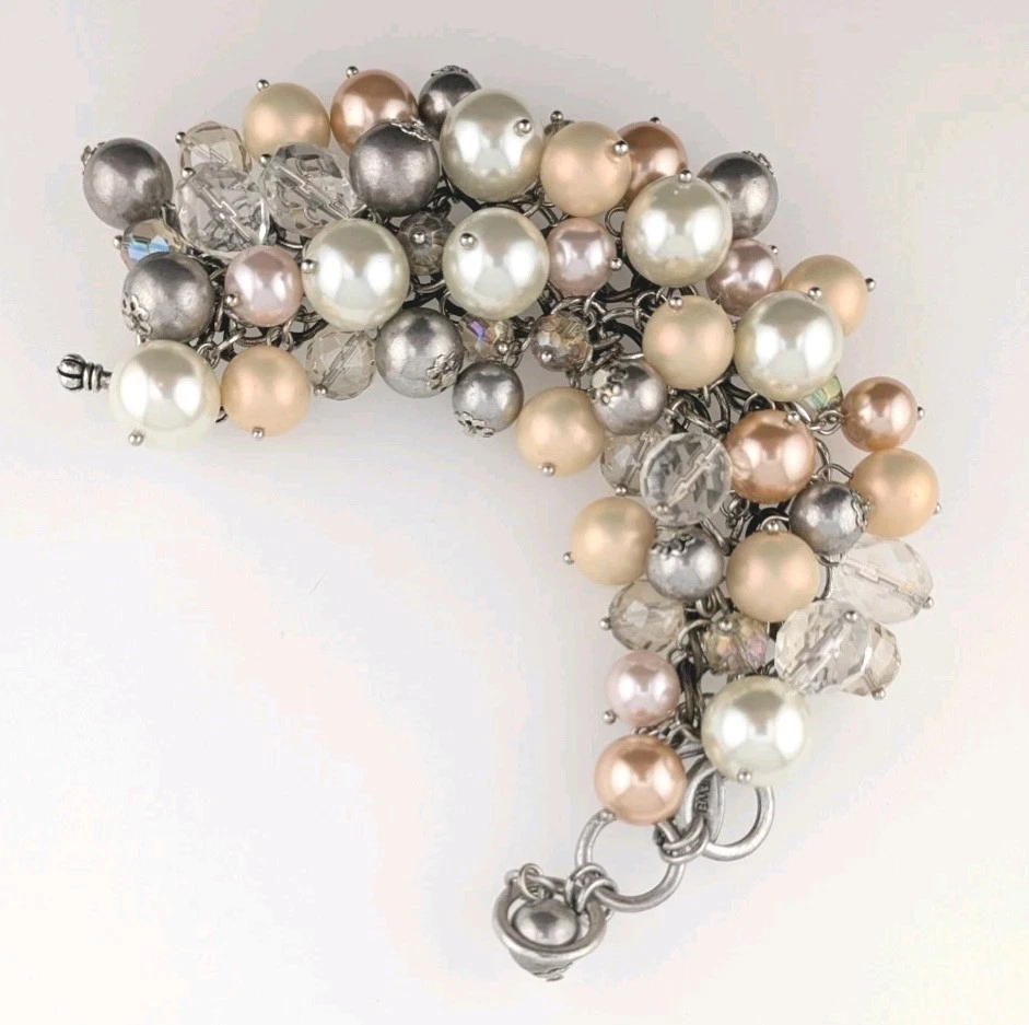 Pulsera Vintage Cuentas Dije Perla y Cristal 7.5" Cadena Eslabón Joya Kade Foto 4 de 4