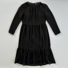Gap Shirred Midi Dress Black Gold Sheer Polka Dot Long Sleeve Women’s 4 Petite 