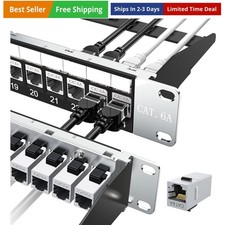 Listed 24-Port Shielded Cat6A Patch Panel, 19  1U Rackmount/Wall Mount Feed-...