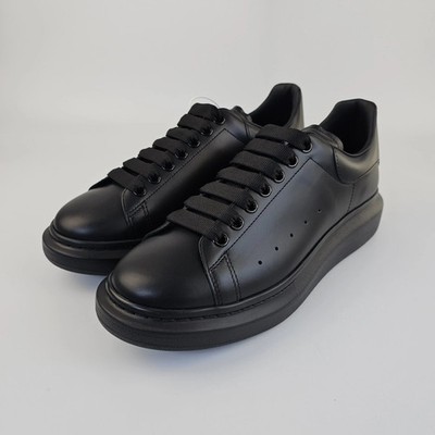 Alexander McQueen Unisex Oversized All Black Leather Platform Casual Sneakers