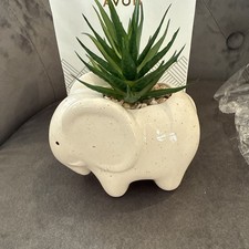 Avon Elephant Desktop Planter With Faux Plant And Stone Detail