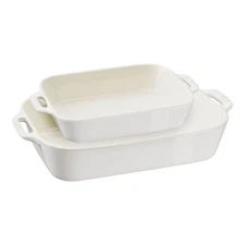 Staub Stoneware 2-pc, Rectangular Baking Dish Set, ivory-white