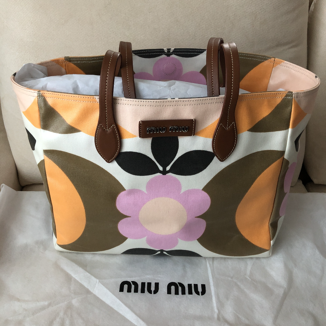 Authentic Miu Miu TESSUTO PRINT Floral Tote Bag 5BG126 from Japan