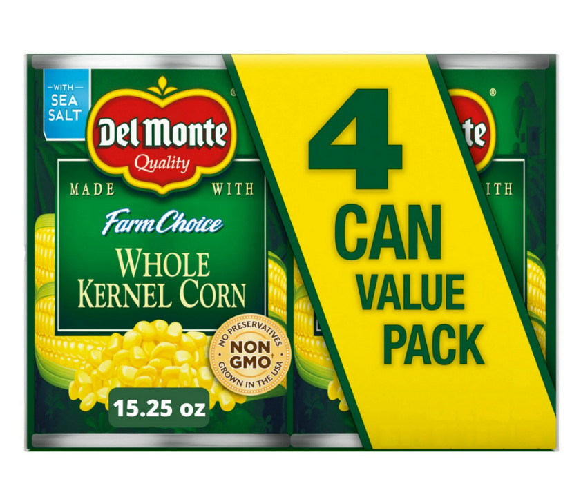 Del Monte Golden Sweet Whole Kernel Corn, Canned Vegetables 15.25 oz Can (Pk 4)