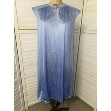 Vintage Vanity Fair Blue Nylon Nightgown Sleeveless Lace Trim Medium USA Made