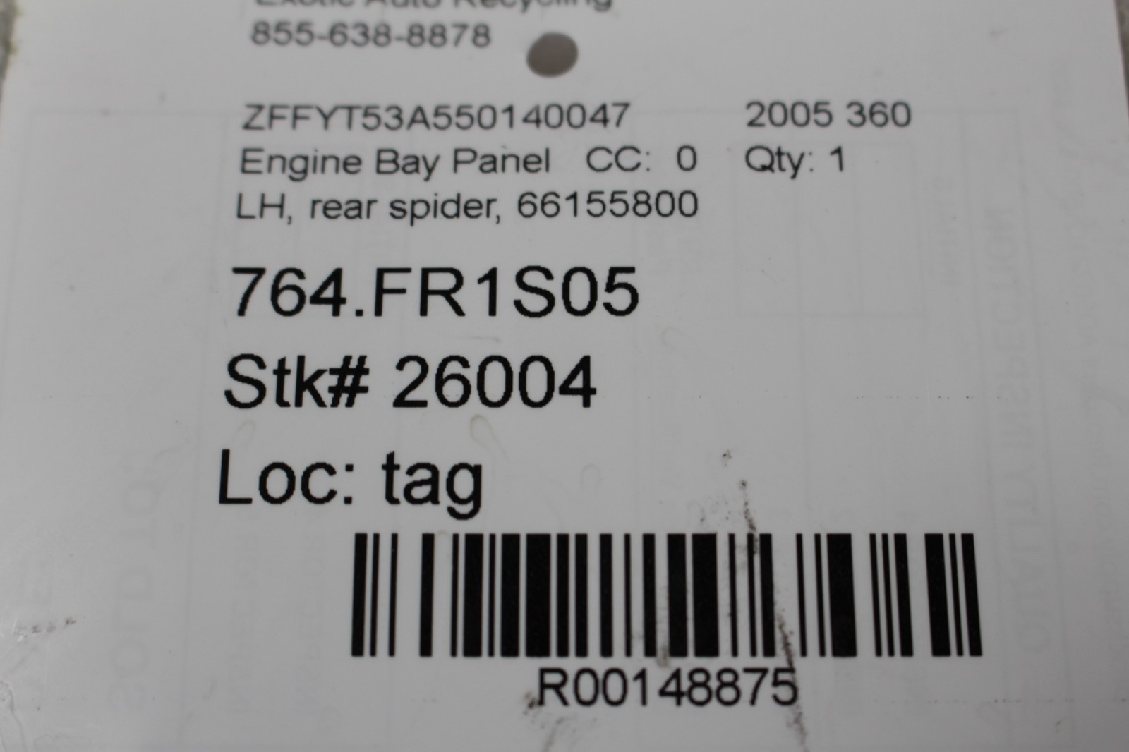 Ferrari 360 Spider Rear Left Panel P/N 66155800