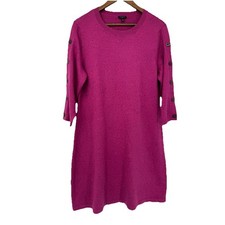 Talbots Kitty Tweed Open Neck Sweater Dress Button Accents Dark Pink XL Petite