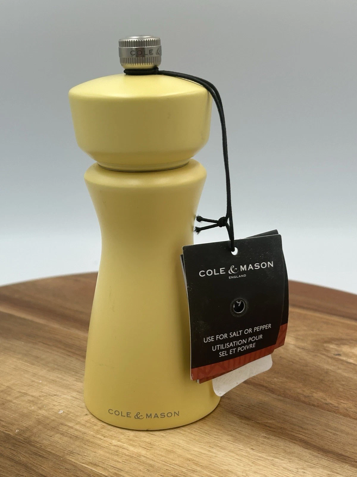 Cole & Mason Salt Pepper Grinder Mill 7” Butter Yellow Matte Wood Farmhouse NWT