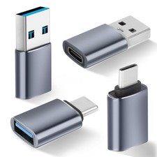 USB to C Adapter 4 Pack, 2 Type C Female A Male Charger Silver