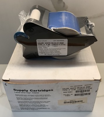 NEW/BOX Brady Labelizer Plus Label Maker Tape 4  x 90' 64821 White on Blue B580
