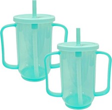 2 Pack Adult Sippy Cups for Elderly 12oz No Spill Cup medium, Green