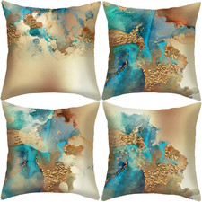 Teal and Gold Throw Pillow Covers 18x18 inch Set of 4 Turquoise Gold Abstract Pi