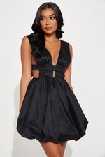 Fashion Nova Valencia Mini Dress Black sz small Deep v neck sleeveless