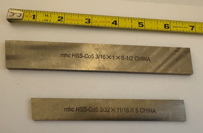 LOT OF 2 MHC HSS-Co5 CUT OFF BLADES 3/16 x 1 x 6-1/2 and 3/32 x 11/16 X 5