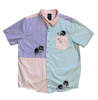 #ad Studio Ghibli Spirited Away Soot Sprites Pastel Block Button Up XL Cotton 2001 $24.99