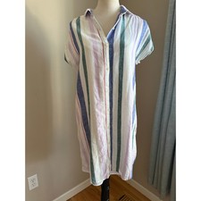 Old Navy Linen Blend Rainbow Stripe Shirt Dress with Slip – Size M