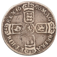 1696 KING WILLIAM III SILVER SIXPENCE 6 PENCE COIN