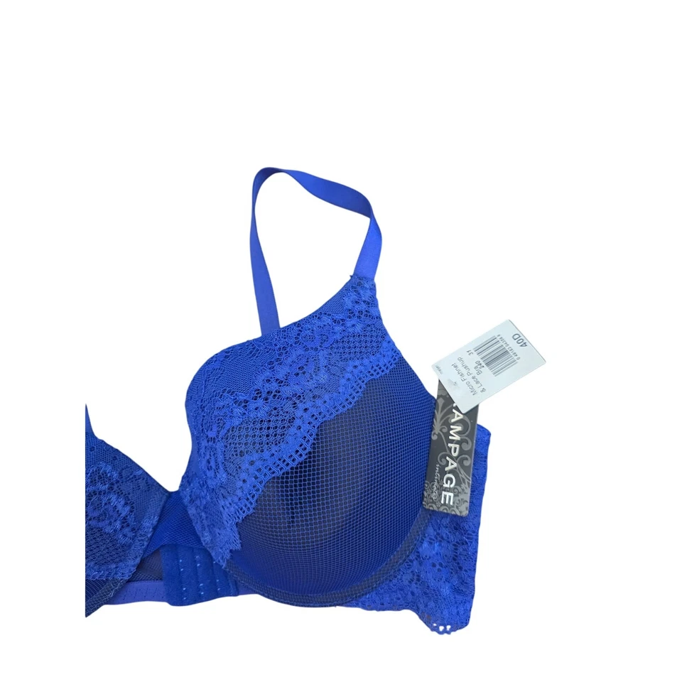 Sujetador push up de encaje Rampage Micro Fishnet 40D para mujer con aros azul nuevo con etiquetas Foto 2 de 4