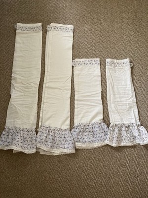 Vintage Cottage Core, Blue /off White Calico Curtains/ Eyelet/ Granny Core.