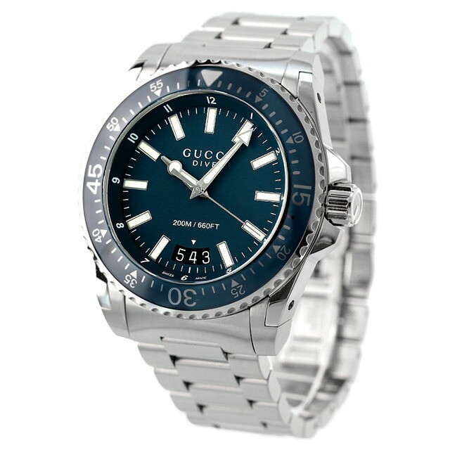 Unused GUCCI Dive YA136203 Blue Stainless Quartz 200M Sapphire Men 