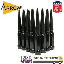 32 Pcs 6" Extra Tall Black 9/16-18 Spike Lug Nuts and Key Fit: Dodge Ram