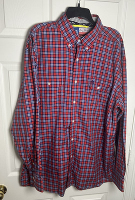 Wrangler George Strait Mens XXL Shirt Red Navy Plaid Button Down 100% Cotton