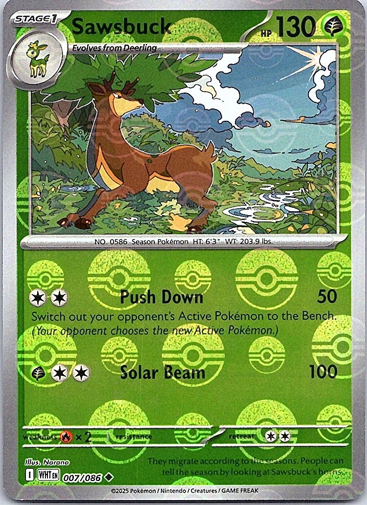 Sawsbuck (Poke Ball Pattern) Uncommon Grass Holo SV: White Flare 007/086 NM