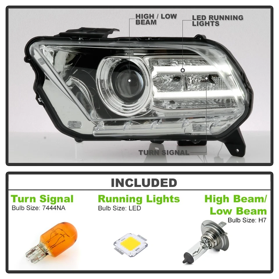 Cromo *Modelo Halógeno* Ford Mustang 2010-2014 con Faro Proyector Tubo LED DRL Foto 3 de 4