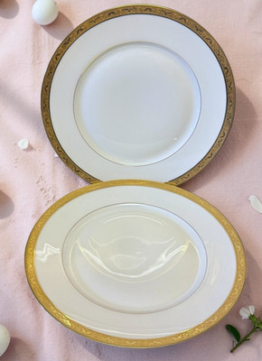 Ceralene Raynaud AMBASSADOR GOLD Limoges -- Set of 2 Dinner Plates 10 3/4''