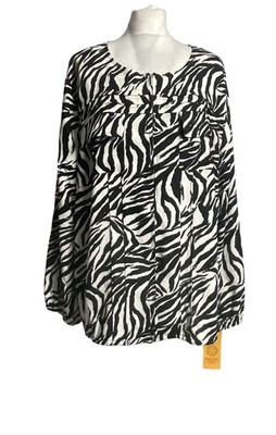 Brandneu mit Etikett Ruby Rd Top Bluse Zebra Animal Print Go Wild weiß schwarz Reißverschlusstaschen 2XL