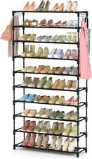 High-capacity shoe storage rack, sturdy shoe storage rack with two hooks.