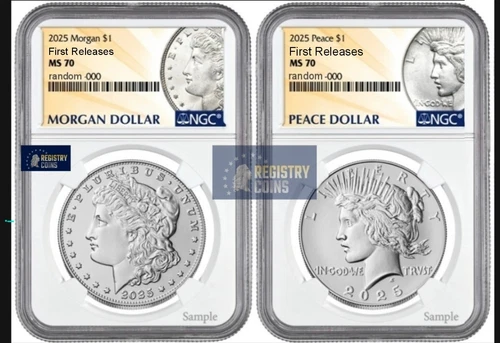 Presale 2025 Morgan & Peace Silver Dollar $1 NGC MS70 First Releases #2146 2147.