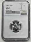 1943-D Lincoln Steel Wheat Cent / Penny 1c - NGC MS65 Mint State US Coin