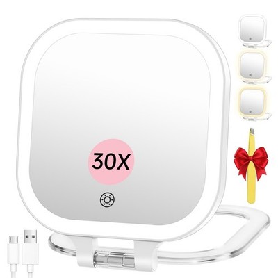 Rechargeable Travel Makeup Mirror 30X Magnification, 7'' Lighted Portable Vani...
