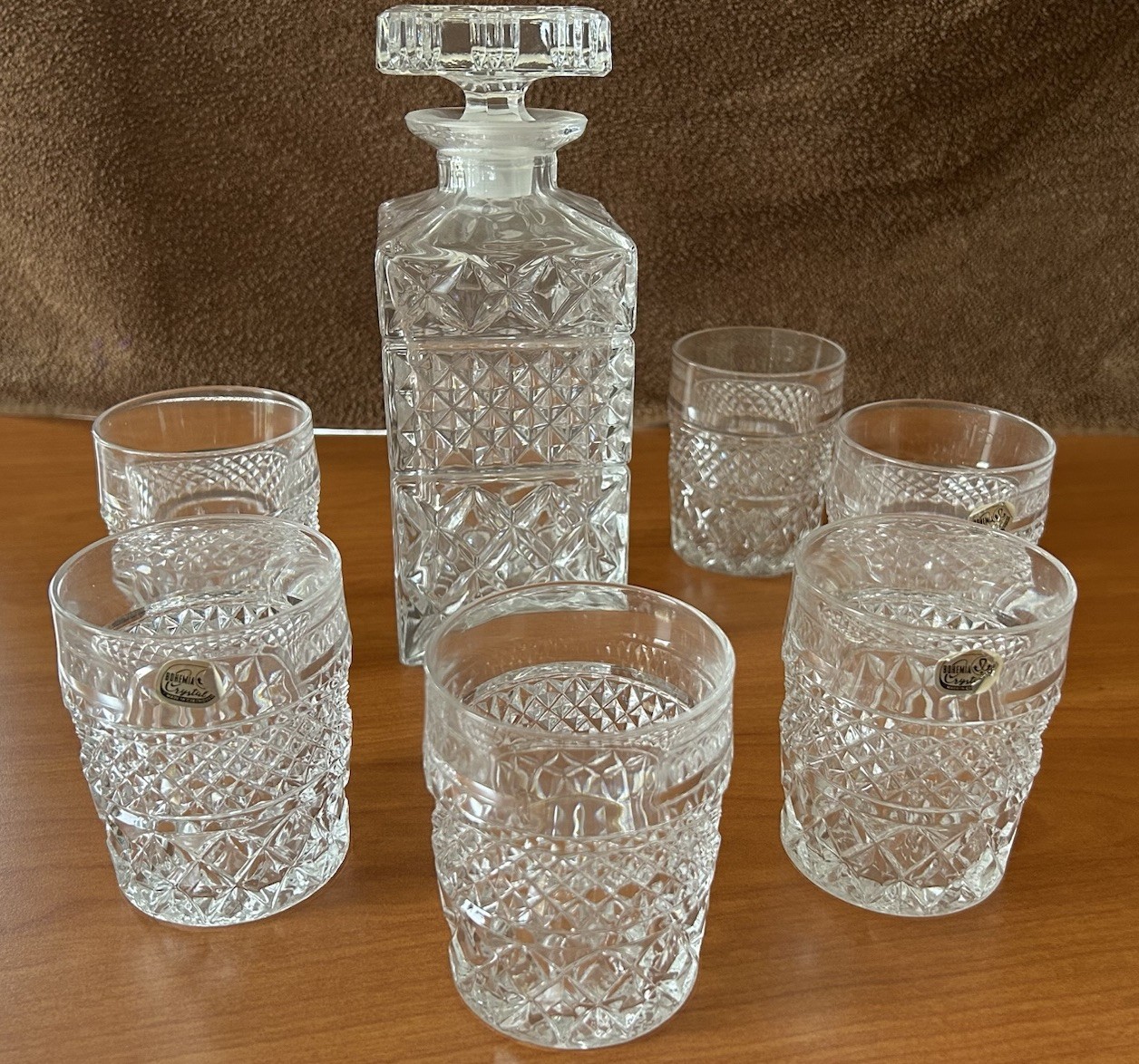 Böhmisches Kristallglas Whisky Set 6 Gläser und Karaffe Bohemia Czech