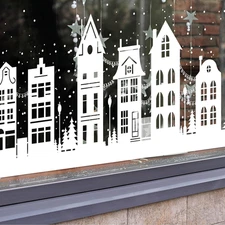 47" 2 Pcs Christmas Extra Large Window Clings Village Street Scene Windows Borde