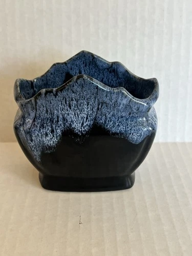 Van Briggle Pottery Colorado Springs Planter Bowl Black Blue Drip Glaze 4”